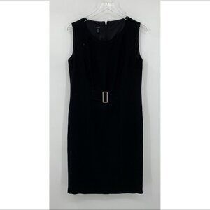 Basler shift dress black sleeveless silver belt LBD sheath elegant career 40 10